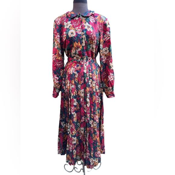 Vtg Dark Romantic Floral Fairy Grunge Blouse Maxi Skirt Coord Set Womens Size 10 - Picture 1 of 7